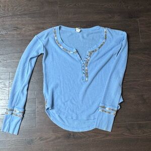 Free People Women's Blue Long Sleeve Top